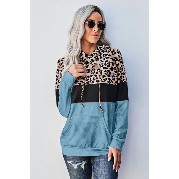 Azura Exchange  Leopard Colorblock Hoodie - Picture 3 of 6